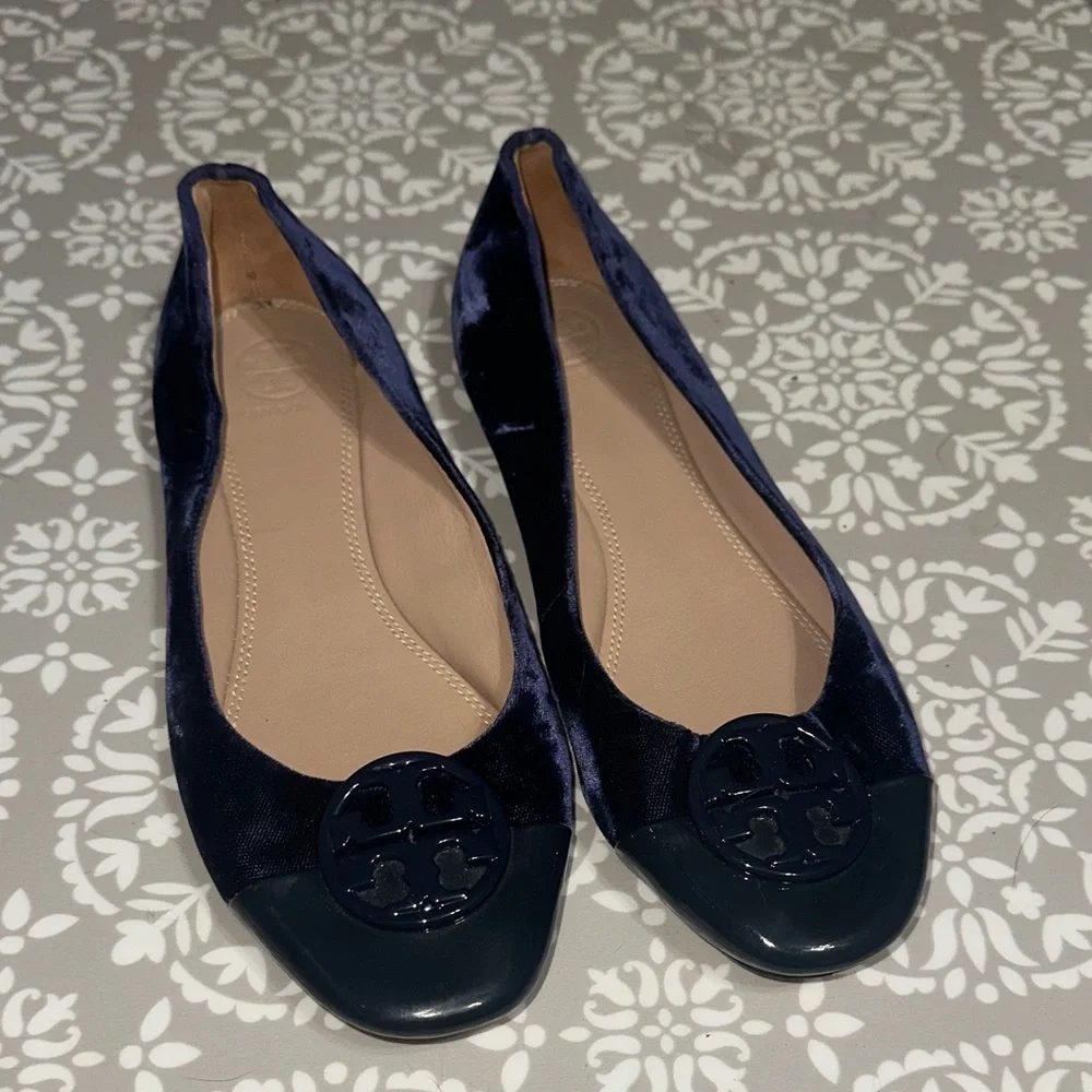 Tory Burch Navy Blue Velvet Women's Flats